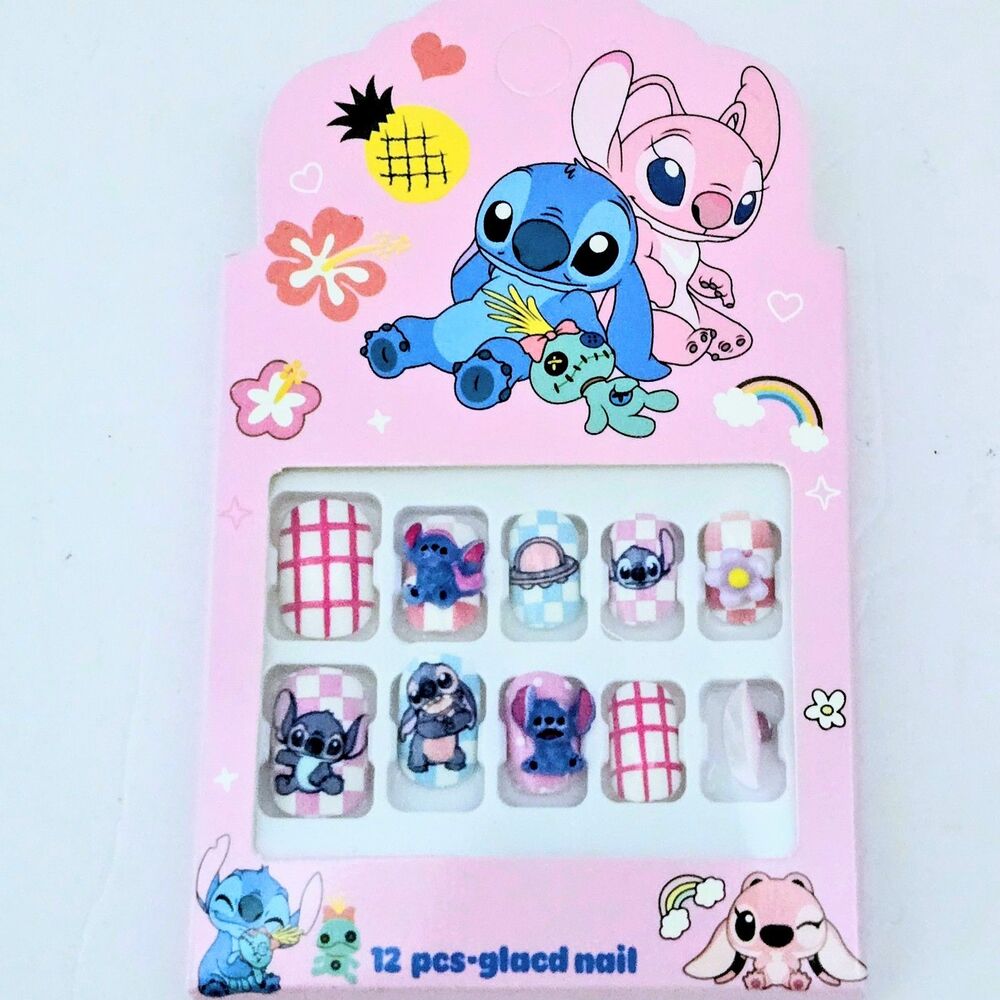 PRESS ON NAILS Disney Stitch 3D Art #3 For Kid/Teen *12 Nails Set* with Glue NEW